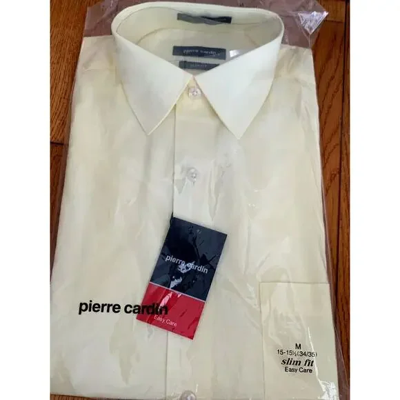 Pierre Cardin Shirts | New Pierre Cardin Men's Yellow Dress Shirt Size M 15-15 1/2 Slim Fit Long Sleeve | Color: Yellow | Size: 15.5 | Captainresale_1